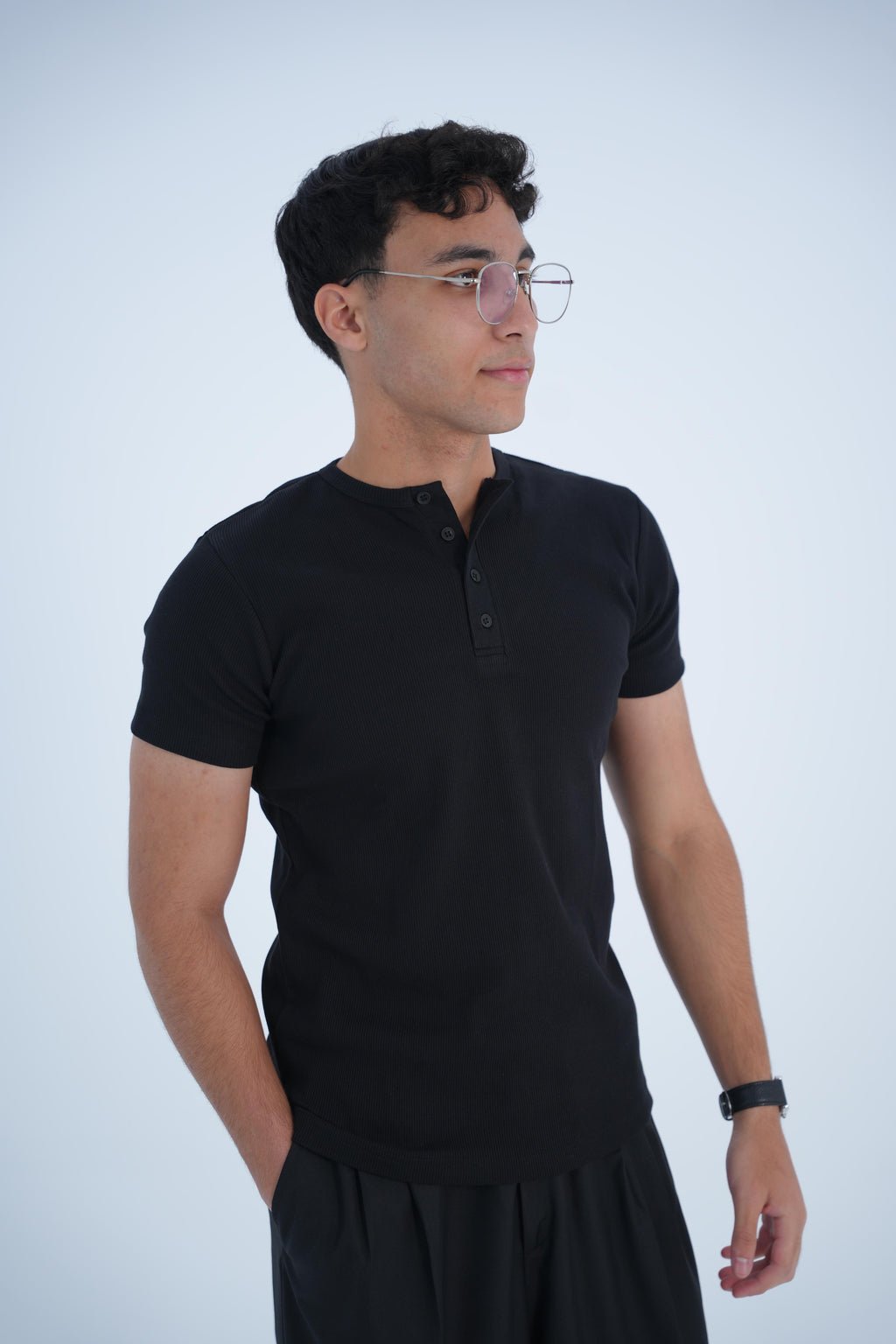 SLIM-FIT RIBBED HENLEY T-SHIRT