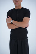 SLIM-FIT RIBBED HENLEY T-SHIRT