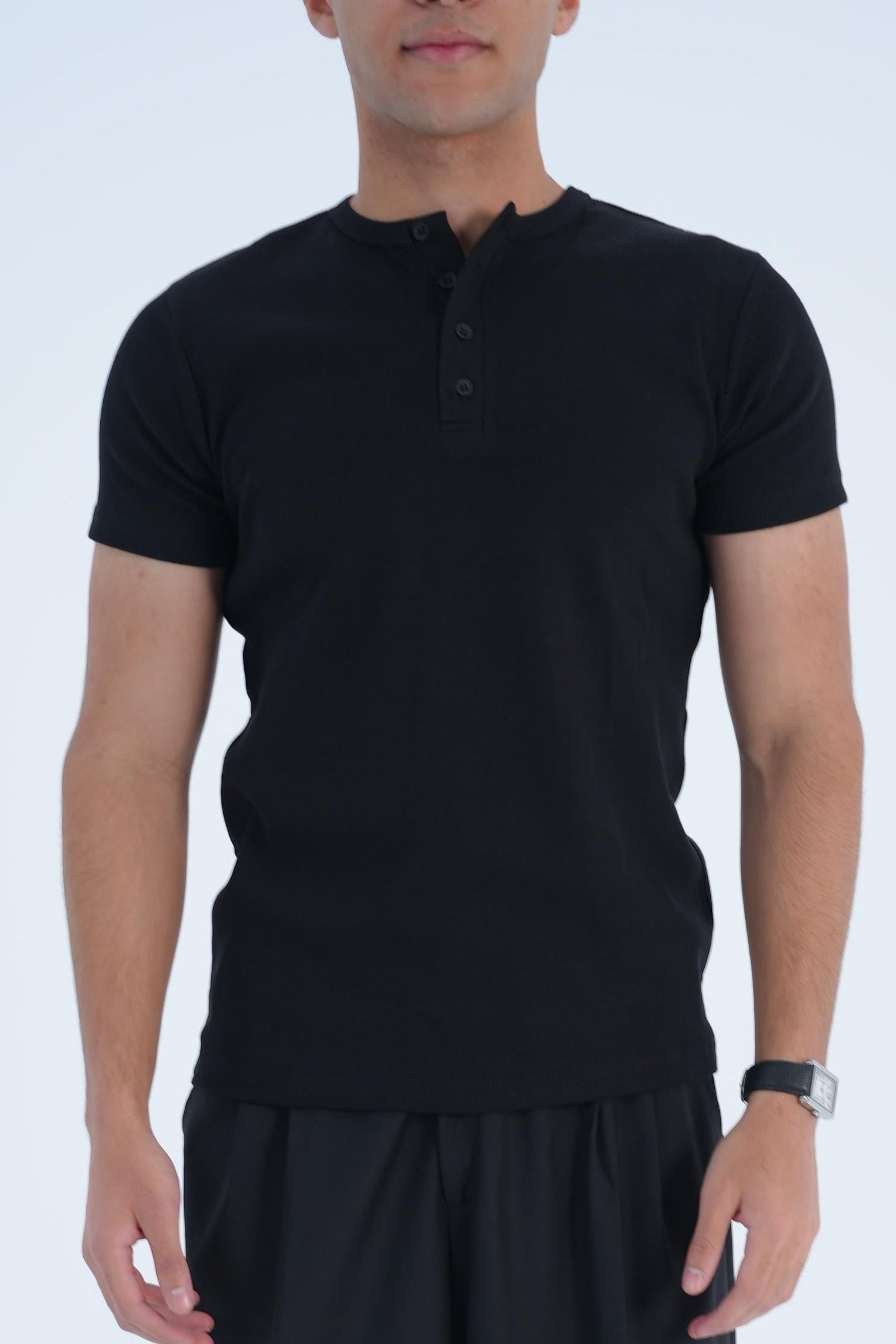 SLIM-FIT RIBBED HENLEY T-SHIRT