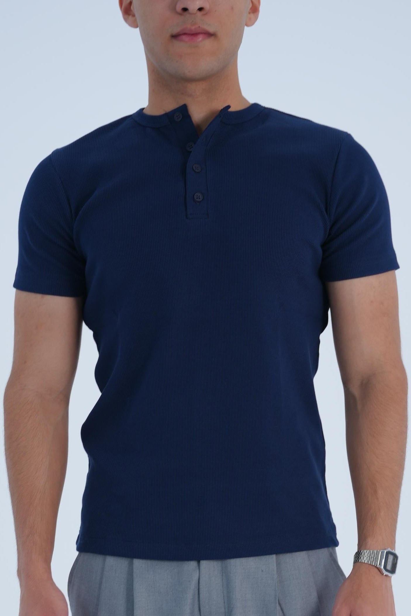 SLIM-FIT RIBBED HENLEY T-SHIRT