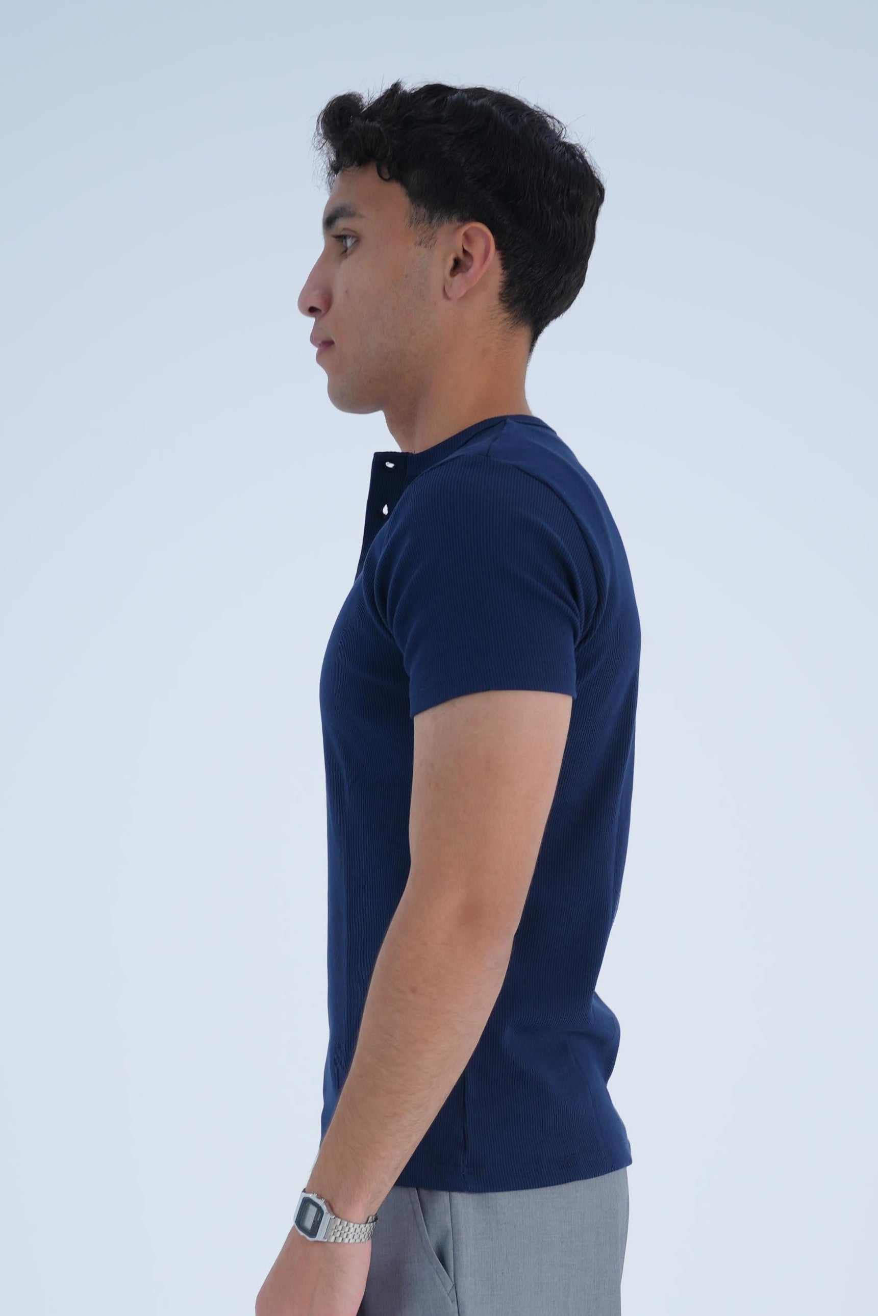 SLIM-FIT RIBBED HENLEY T-SHIRT